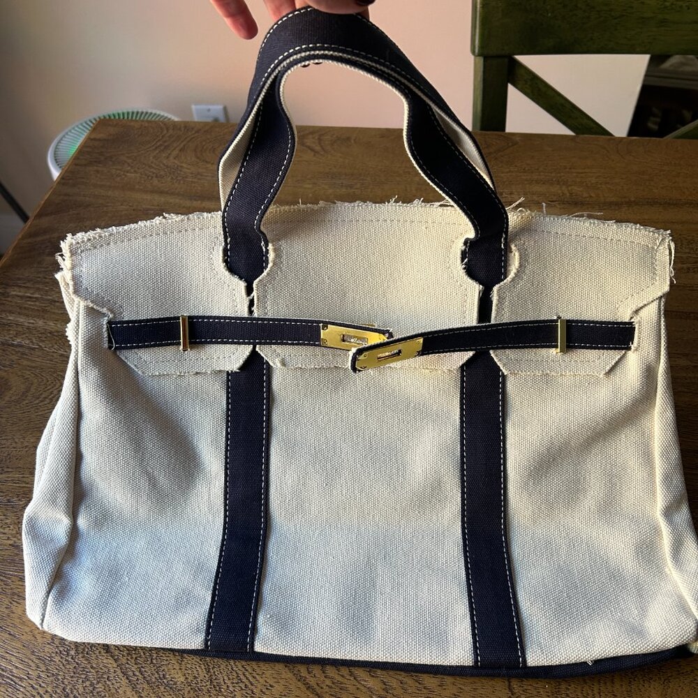 New Boatkin Custom Canvas Contrast Navy Trim Tote Boat Bag